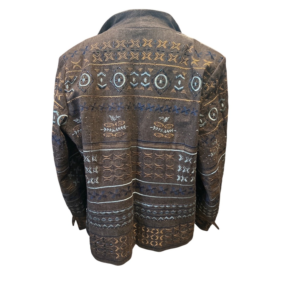 Coldwater Creek Brown Embroidered Geometric Tribal Beaded Blazer Jacket Sz 20W - Picture 3 of 11